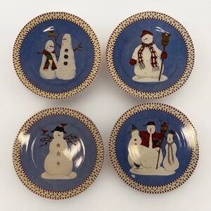 Debbie Mumm Snowman Set of 4 Christmas Salad Dessert Plates 8" Vintage 90’s
